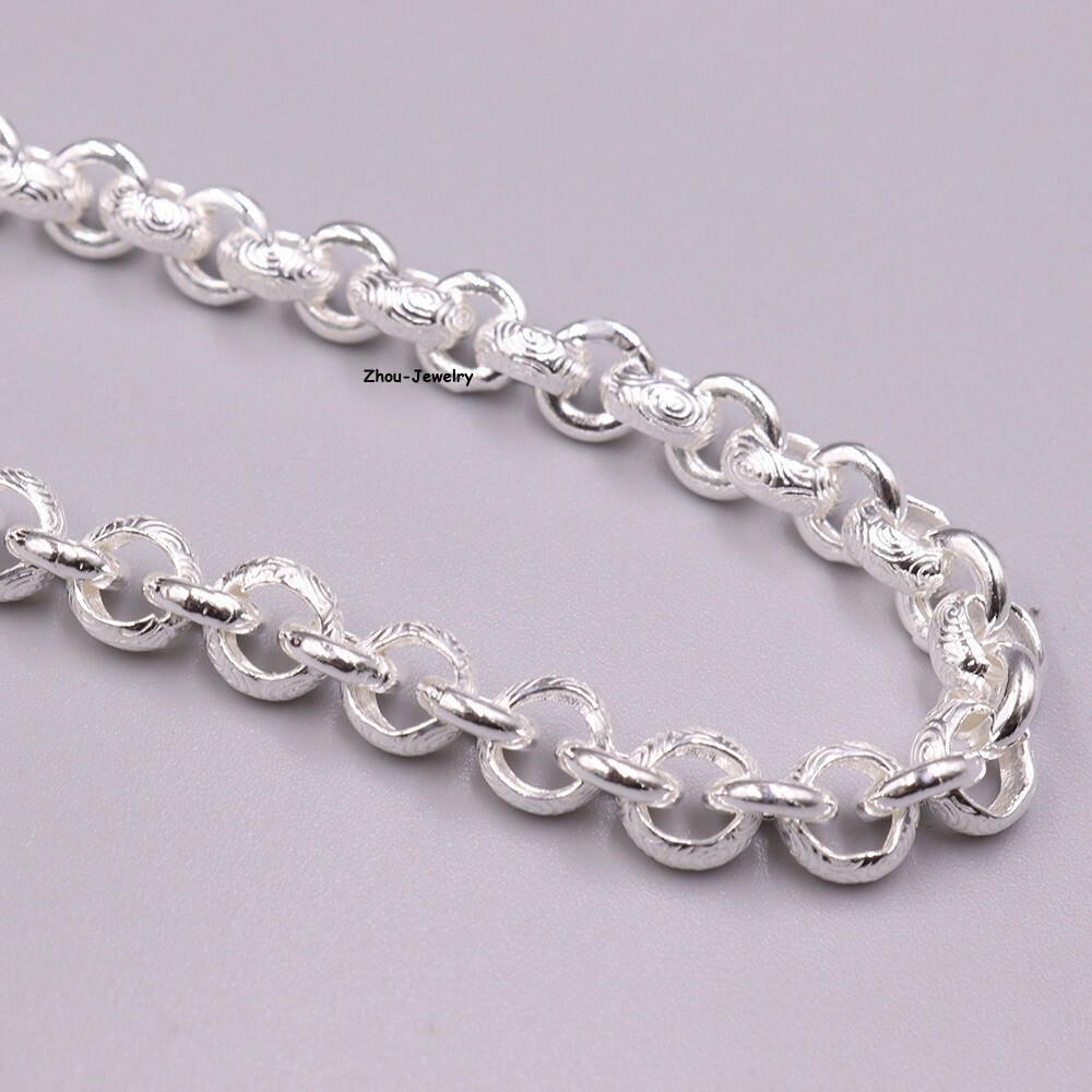 Pure S999 Fine Silver 999 Chain Women Men 6mm Cable Link Chain 33-34g 19.6inch