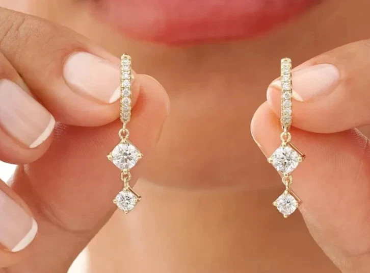 Unique Gift Round Lab Grown Diamond Dangle Drop Cluster Earrings 14k Yellow Gold