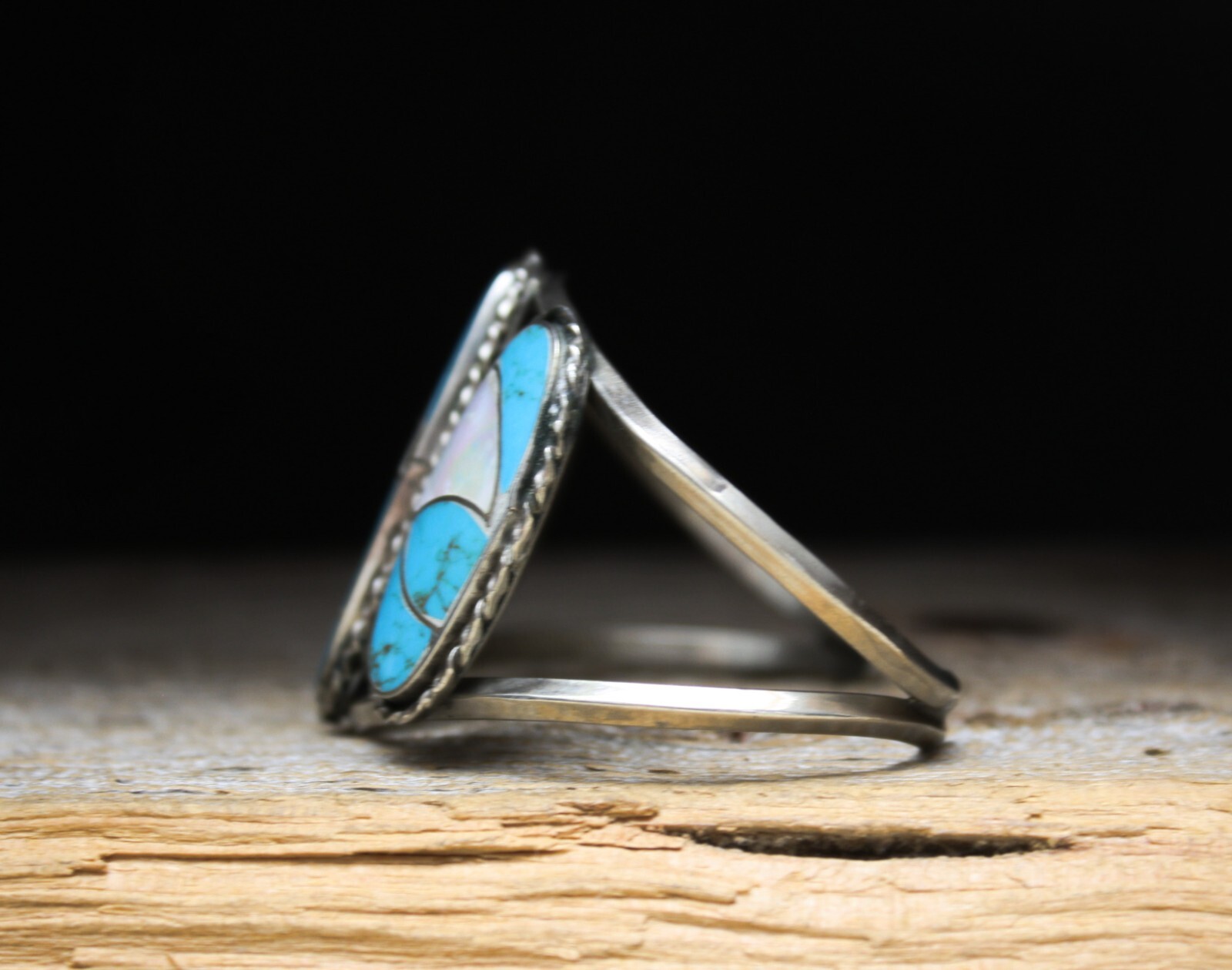 Vintage Native American Navajo Turquoise Mother of Pearl Nickle Silver Bracelet