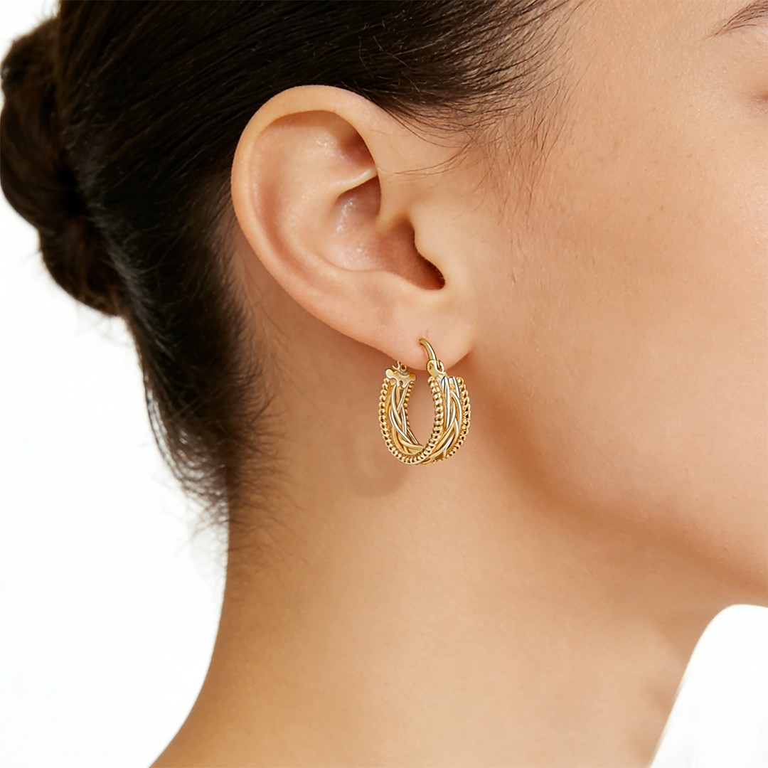 14K Gold Twisted Chunky Hoop Earrings 23mmx9mm Thick Unique Jewelry Women Gift