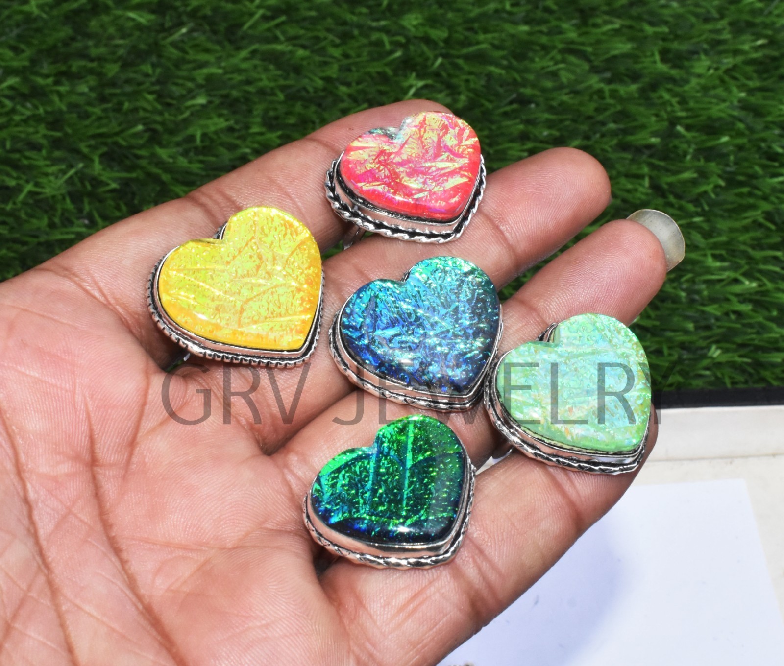 1-500 Pcs Australian Triplet Opal In Heart Rings Lot Bulk: Silver Plated Whr-71