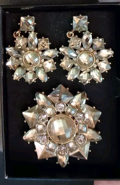 Brooch & Earrings Gift Set Faux Stones diamonds and Rhinestones.