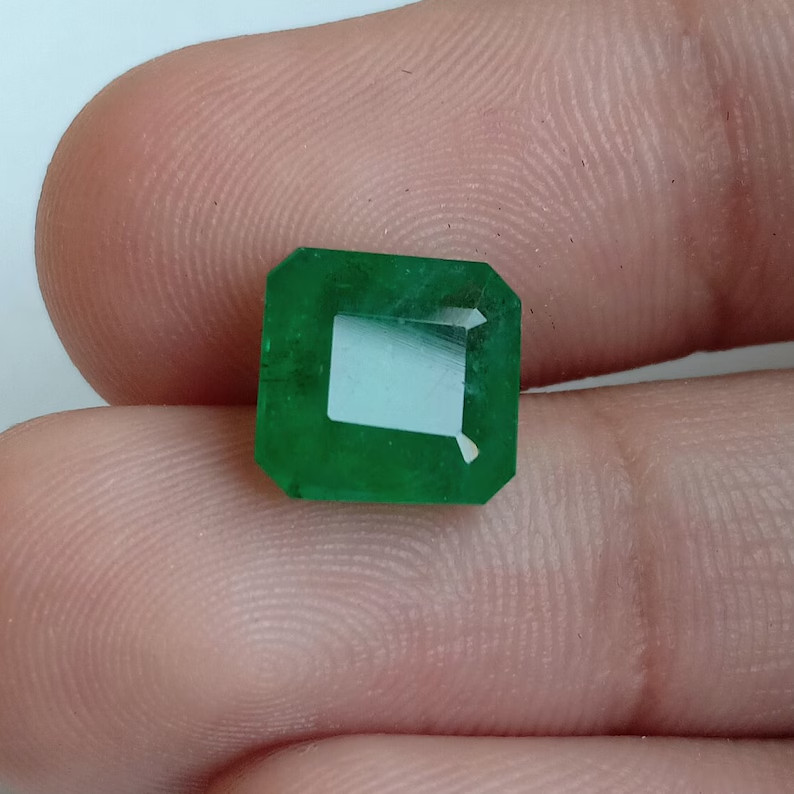 3.70 Ct Vivid Green Emerald Octagon Cut Unheated Untreated Gemstone For Ring