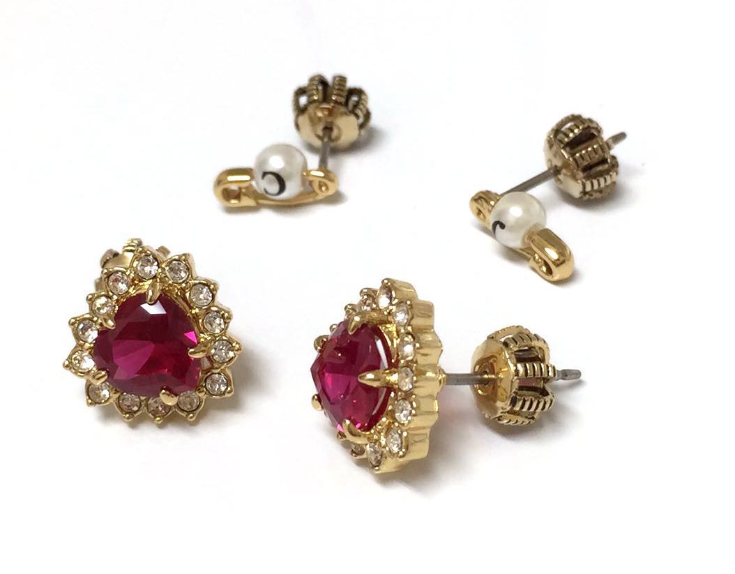NWT Juicy Couture Royal Punk Heart Safety Pin Stud Earring Set with Box WJW598
