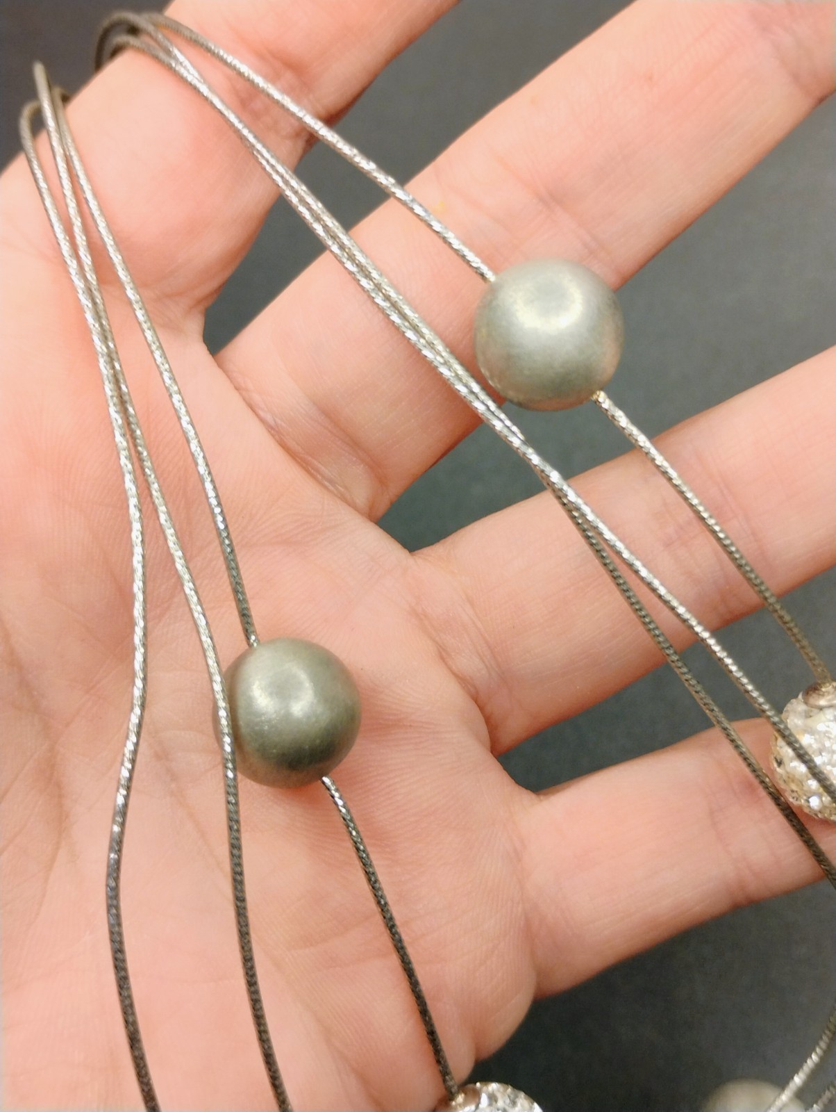 Signed Midas .925 Sterling Silver Ball Bead Cz Station Necklace