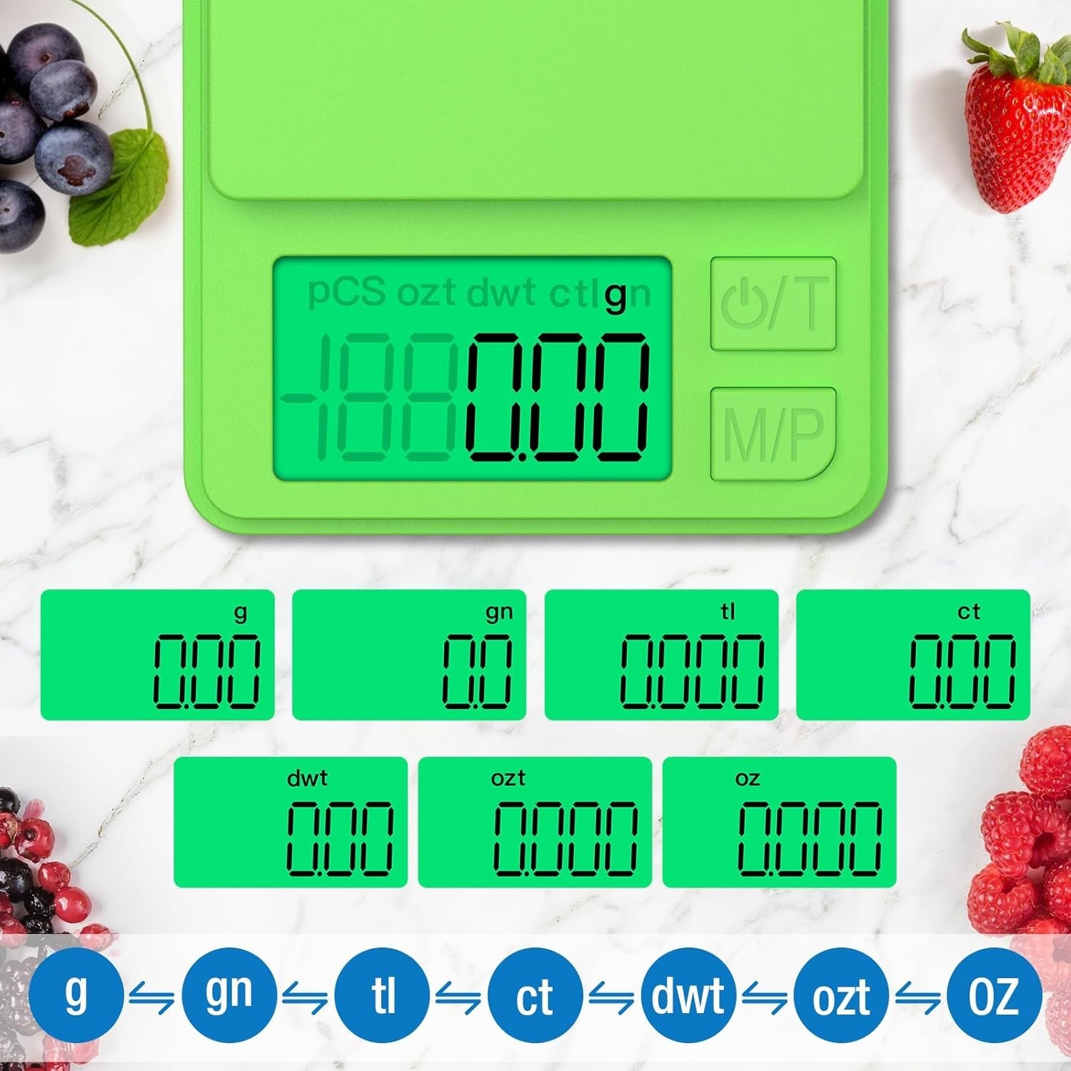 Portable Mini Digital Scale with LCD – 7 Units Conversion & Tare Function, Green
