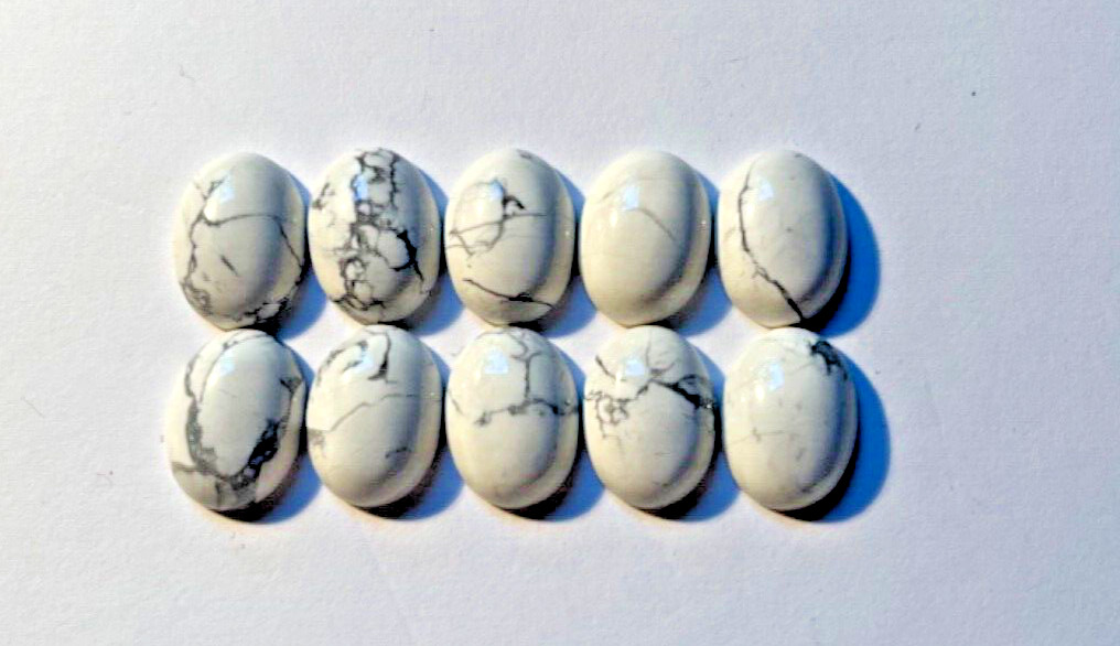 LOT OF 10 PIECES GENUINE NATURAL 16X12 MM OVAL CAB WHITE HOWLITE BELOW WHOLESALE