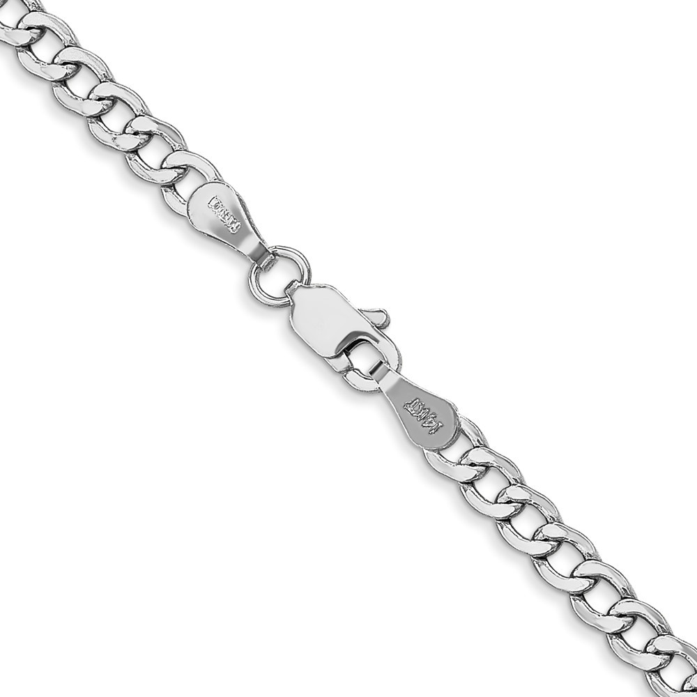 14K White Gold 3.35mm Semi-Solid Curb with Lobster Clasp Chain Necklace 20″