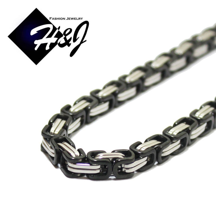 24″MEN’s Stainless Steel 6mm Silver/Black Plated Box Necklace Cross Pendant*BBH