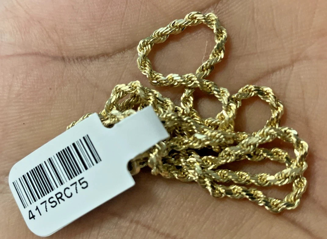 10kt Real Solid Gold Rope Chain Necklace 7.5grams 2.45mm 16” GND Brand NWT 10K