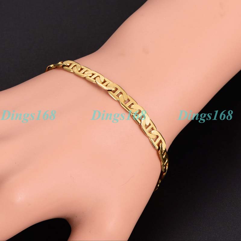 18K Yellow Gold Filled 9″ Long Italian Flat Mariner Link Anchor Chain Bracelet