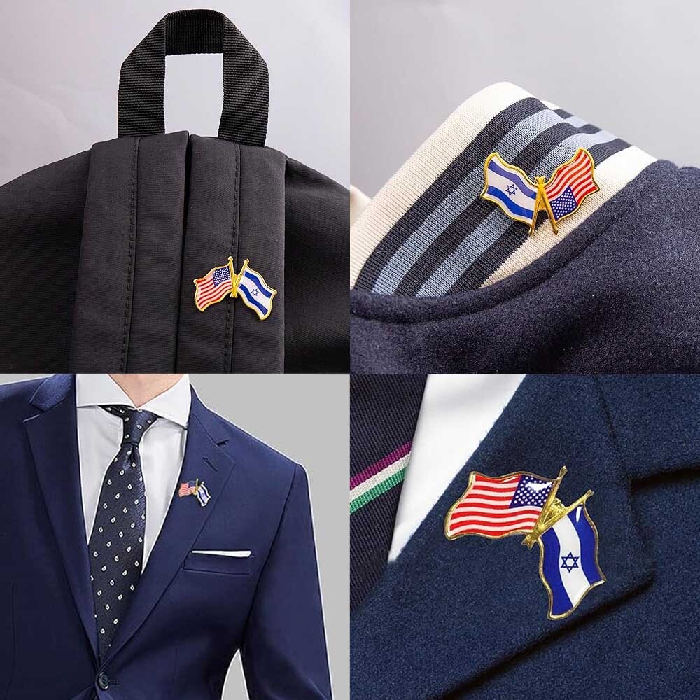 Wholesale Pack of 10 USA American Israel Friendship Flag Bike Hat Cap lapel Pin