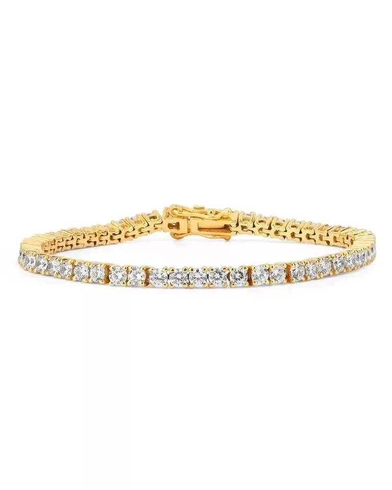 Round Natural Diamond Tennis Bracelet 14k Solid Yellow Gold For Party Wear Gift