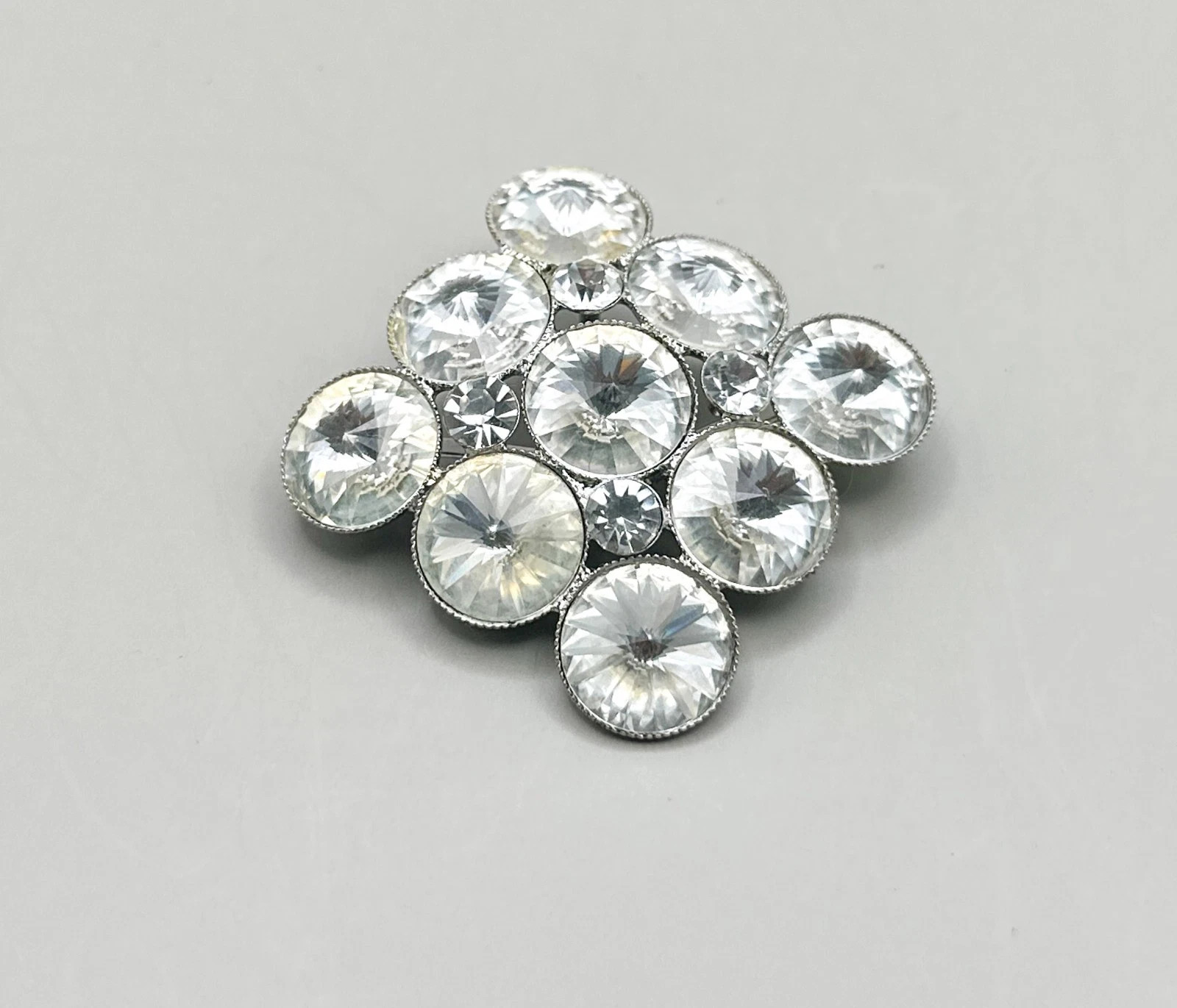 Weiss Vintage Crystal Brooch Women Silver Tone Geometric Rhinestone Art Deco