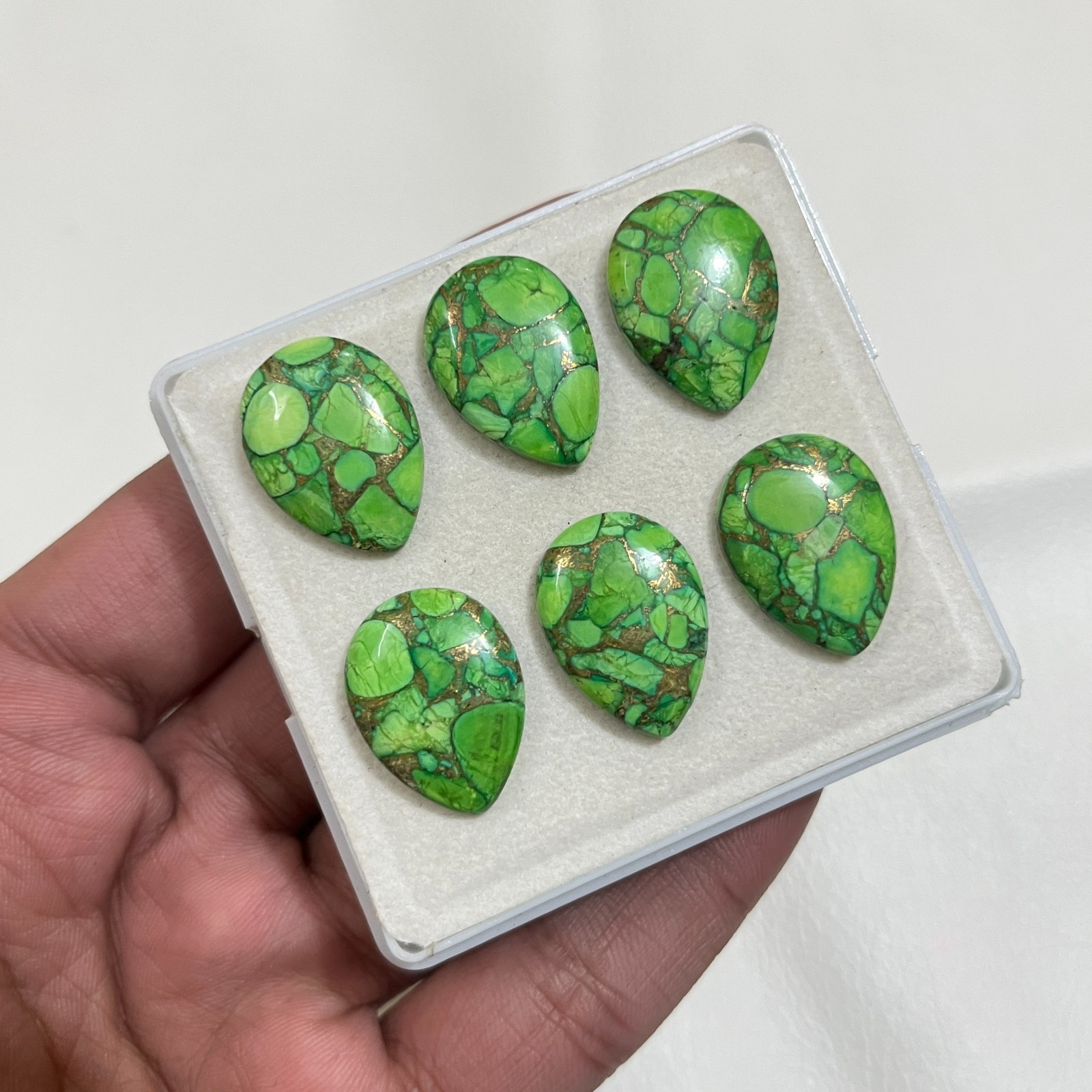 Green Copper Turquoise Pear Shape Cabochon Teardrop Flat Back Loose Gemstone