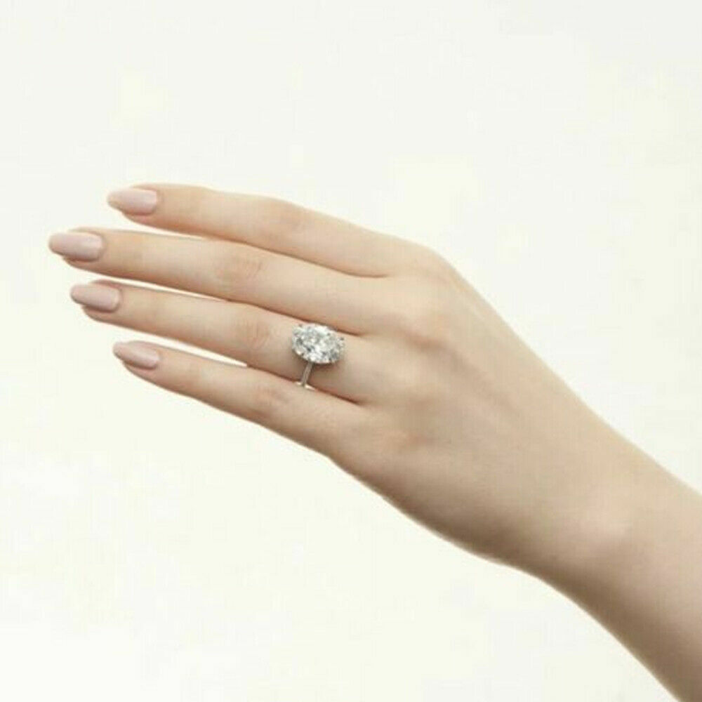 3 Carat White Oval Cut Moissanite Solitaire Engagement Ring Solid 14k White Gold