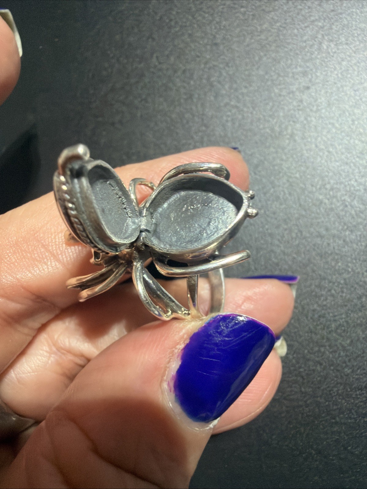 Sterling Silver onyx Spider Pill Box Poison Goth Ring Size 10