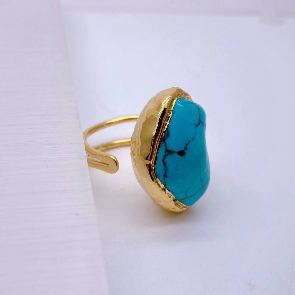 Big Blue Turquoise Rings New Fashion Gold Plated Stone Ring