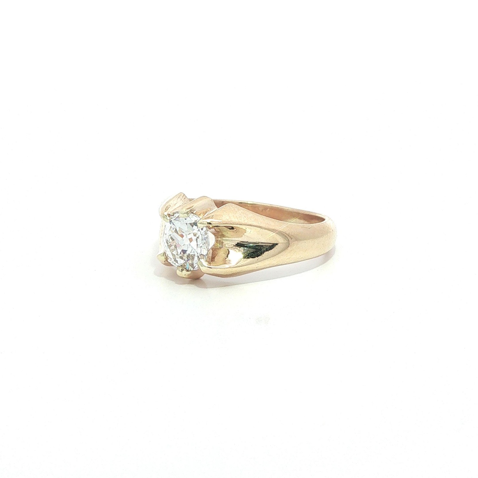 Antique Solid Gold 1.16ct F VS2 Old Mine Cushion Belcher Diamond Solitaire Ring