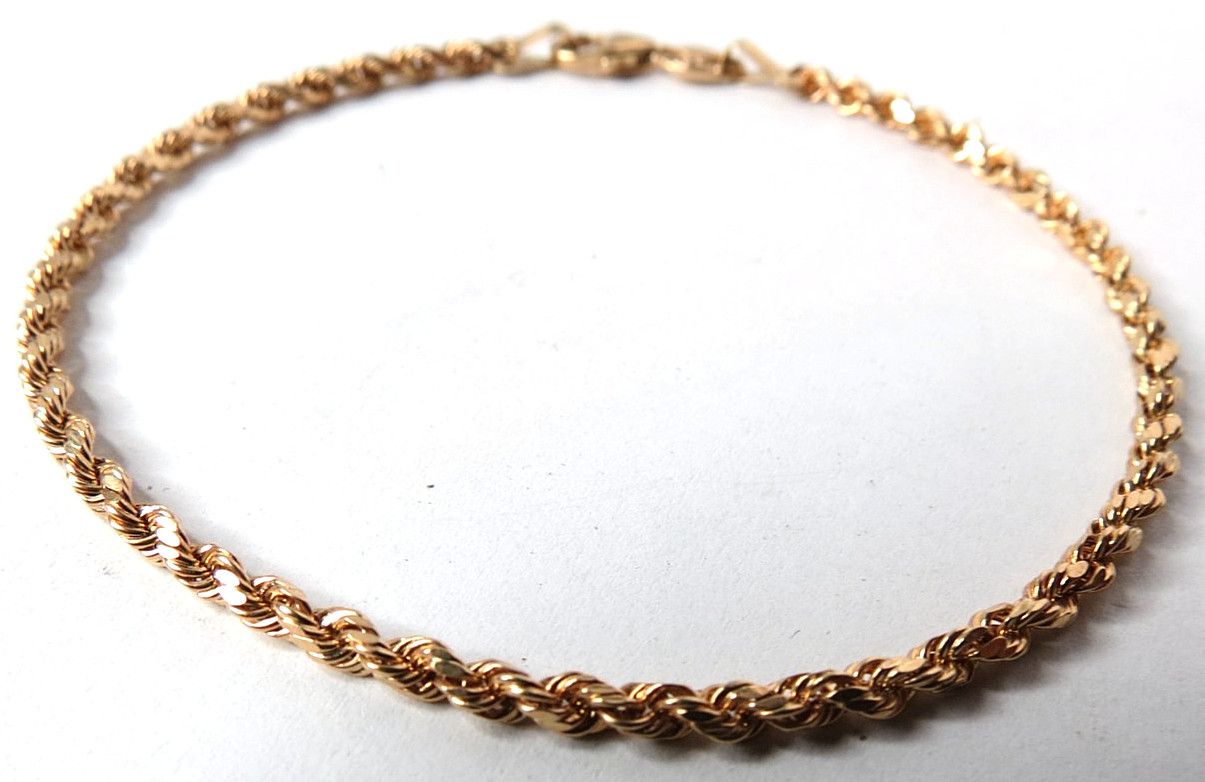 BOLIVIA 14K (585) YELLOW SOLID GOLD ROPE CHAIN BRACELET 7 1/4″ & 2.3mm 1.8 gr ο