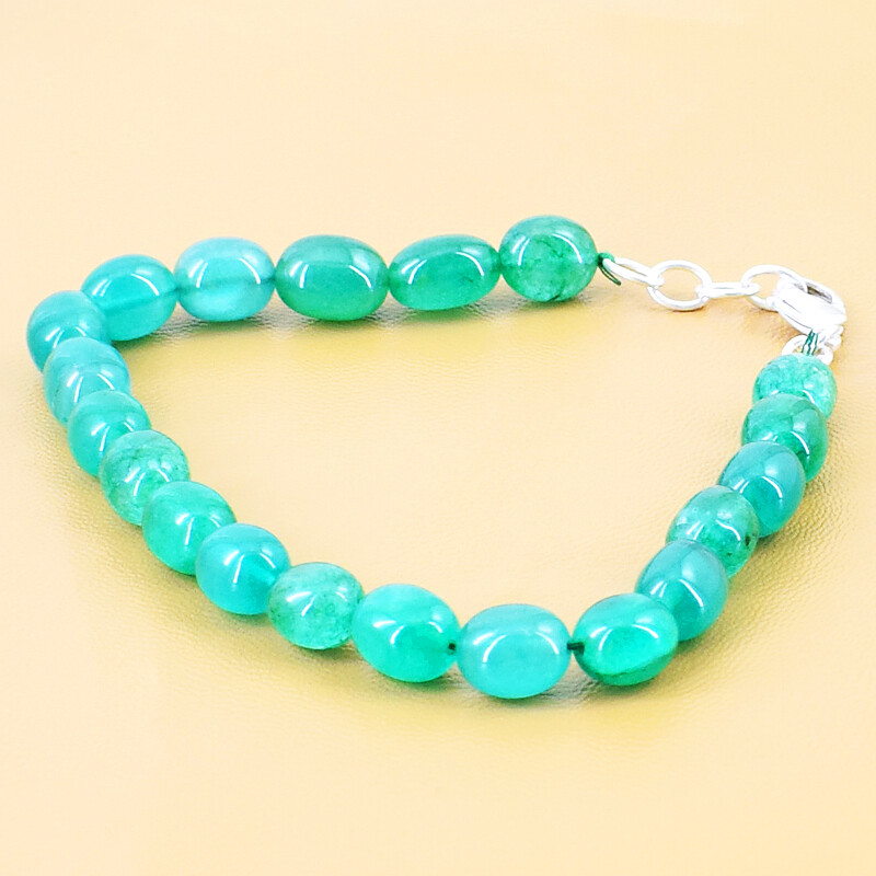 100.00 Cts Natural 8″ Long Green Jade Oval Beads Handmade Bracelet NK 20E134