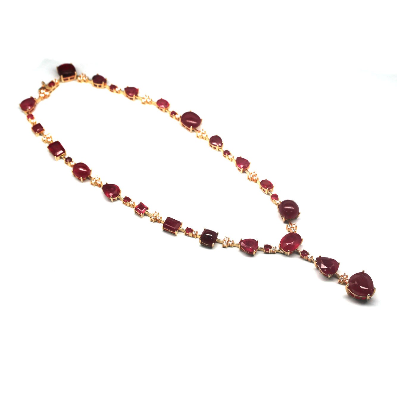 Thai Handmade 13 x 15 mm. Red Ruby White Zircon Necklace 17.0 in