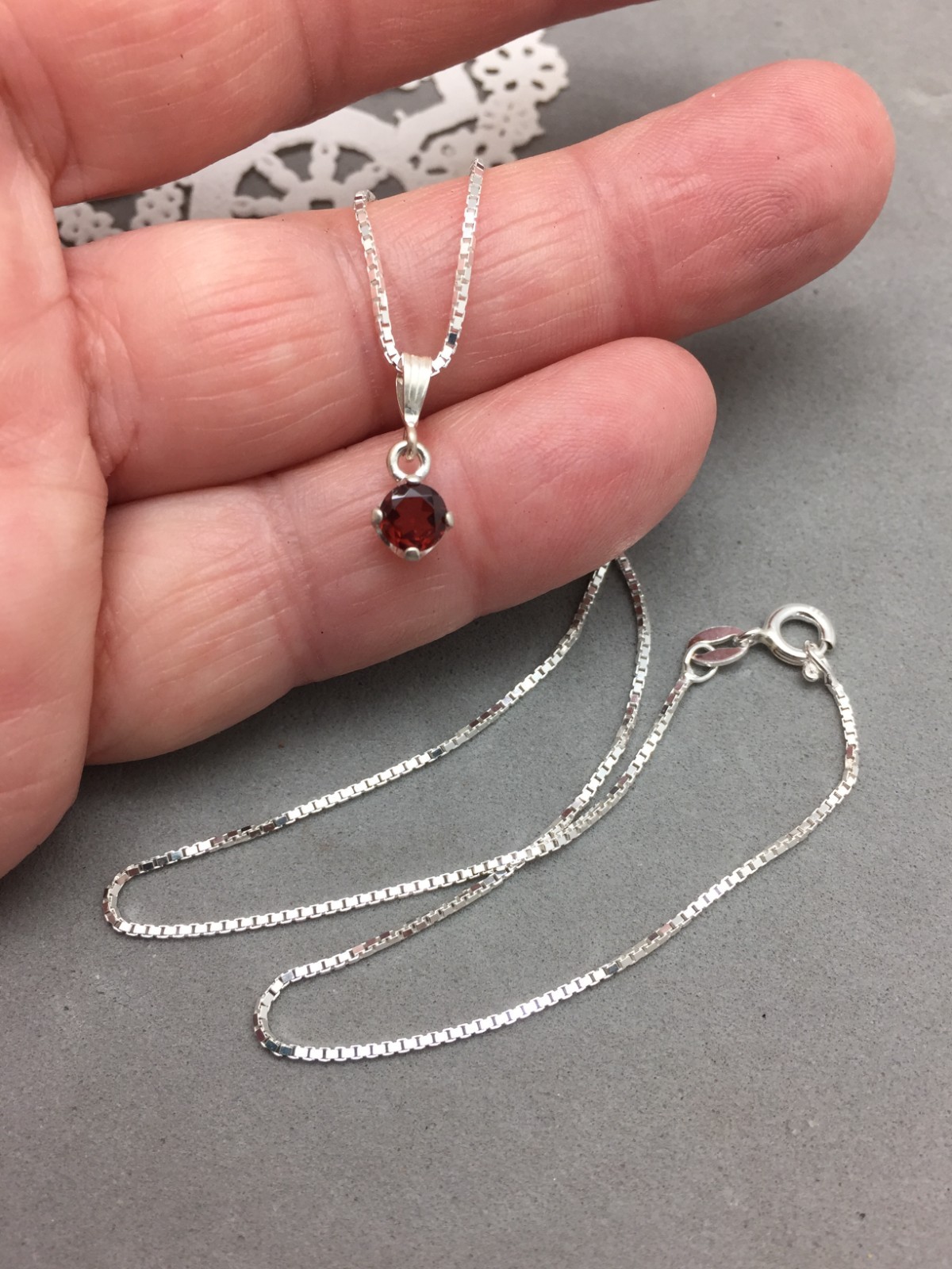 Dainty 5mm Round Spessartine Garnet Pendant Sterling Silver Solitaire Faceted