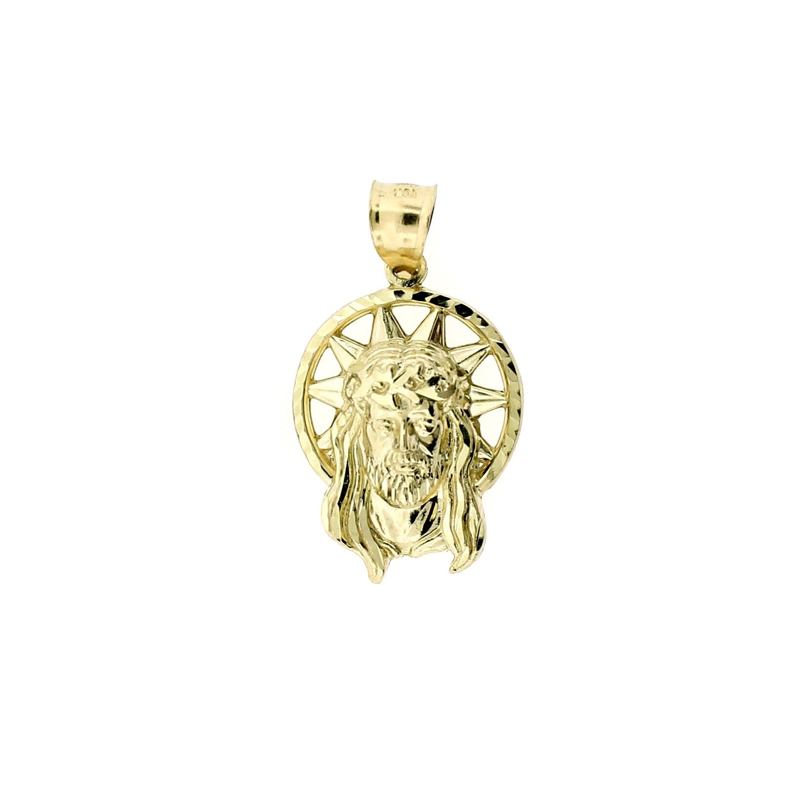 Mens Real 10K Yellow Gold Diamond Cut Jesus Head Face Pendant, 10KT Gold Charm