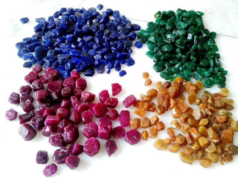 Natural Emerald Ruby Blue Yellow Sapphire Corundum Rough Gemstone Lot