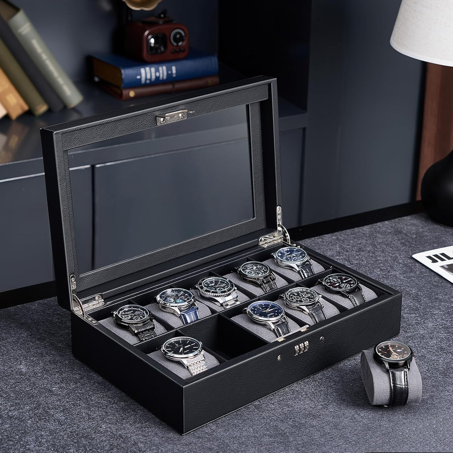 Sleek 10-Slot Watch Collector Case with Soft Pillows – Perfect Gift for Him