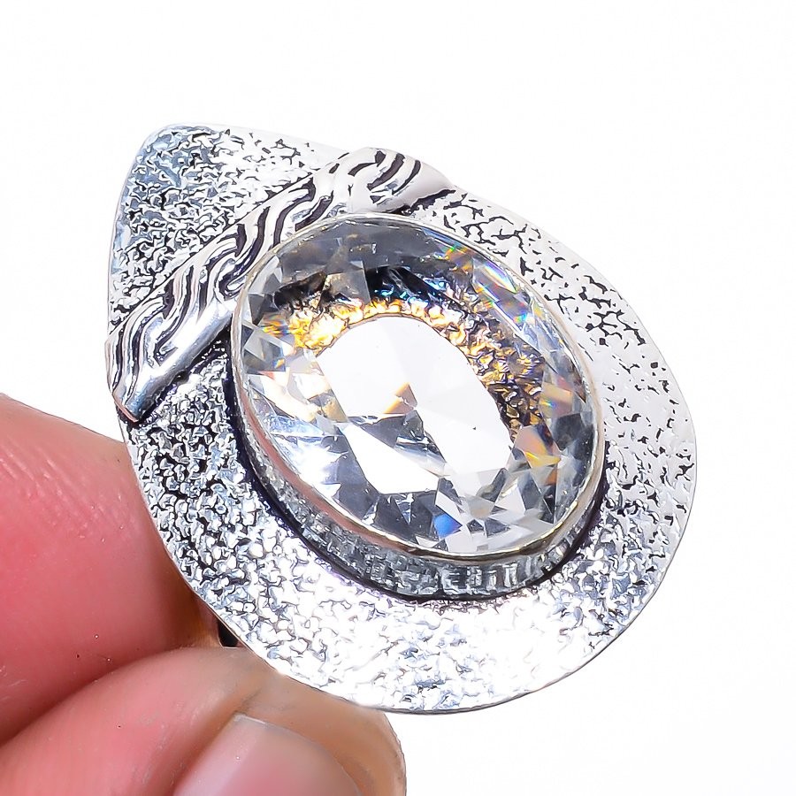 White Topaz Gemstone 925 Silver Plated Jewelry Ring s.6 LR-6640