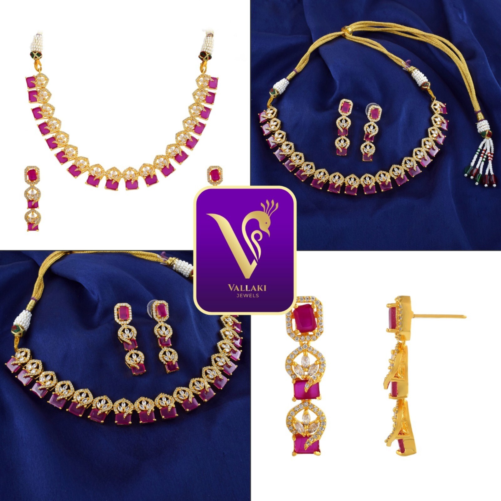 Bollywood Stylish CZ Red Ruby BRIDAL Necklace Set with Earring for all occassion