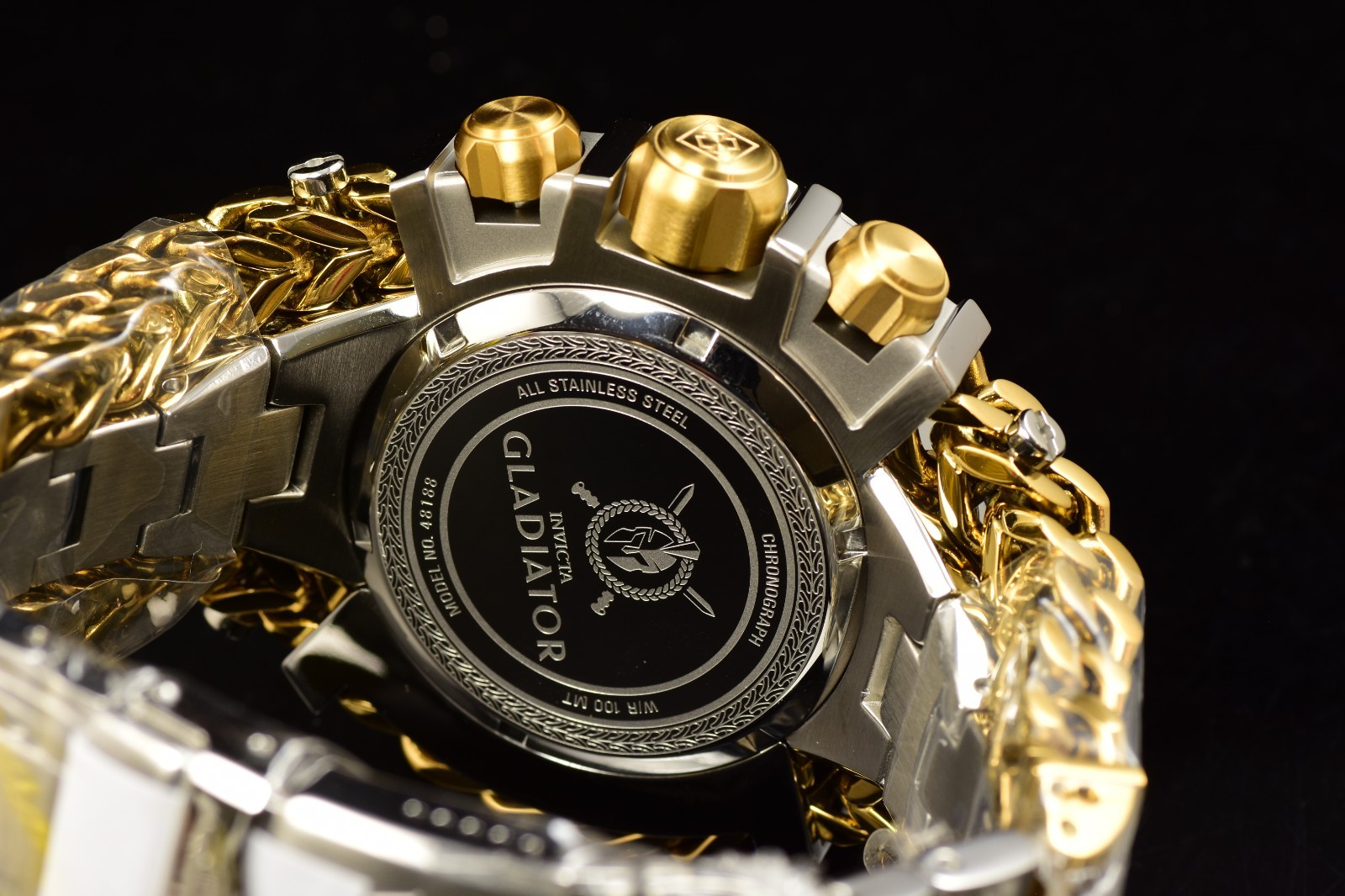 Invicta Men’s Gladiator Black Dial Chronograph Date Steel Gold Watch