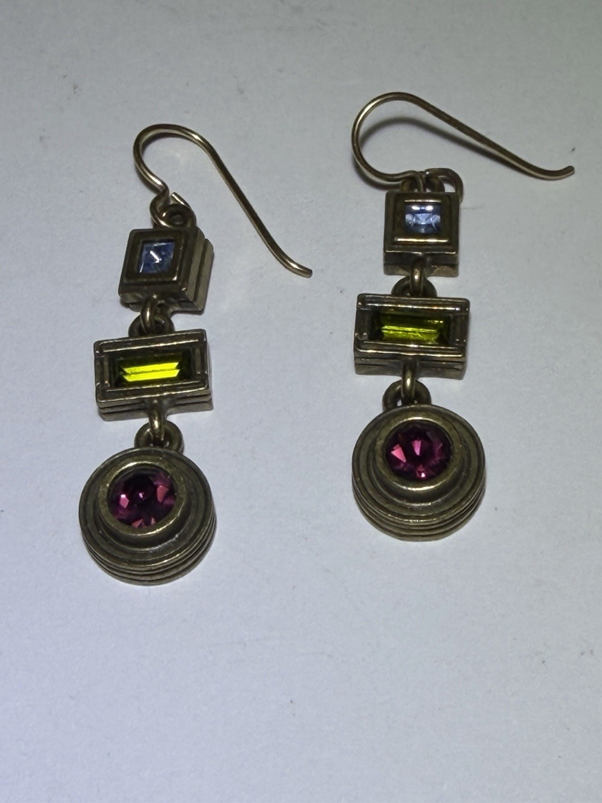 Patricia Locke USA Earrings Dangle Drop Pierced Swarovski Crystals Gold Plated