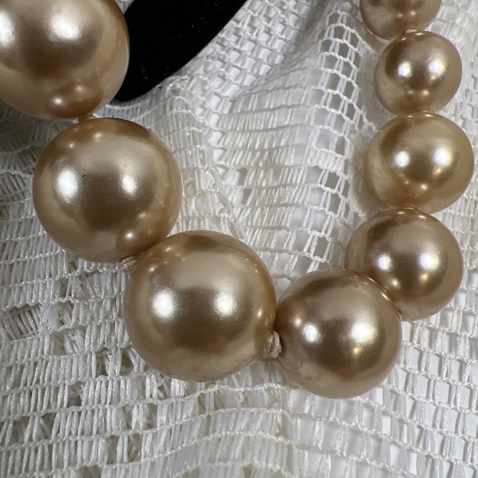 Vintage Champagne Cream Faux Pearl Hand Tied Necklace Graduated & Bracelet
