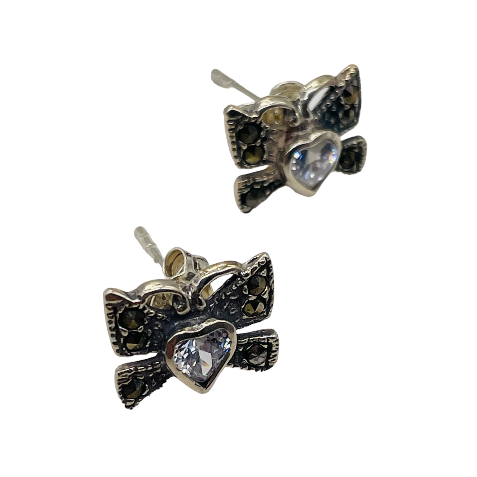 Butterfly Marcasite CZ Sterling Silver Earrings | 3/8″ | Silver | 1Pair |