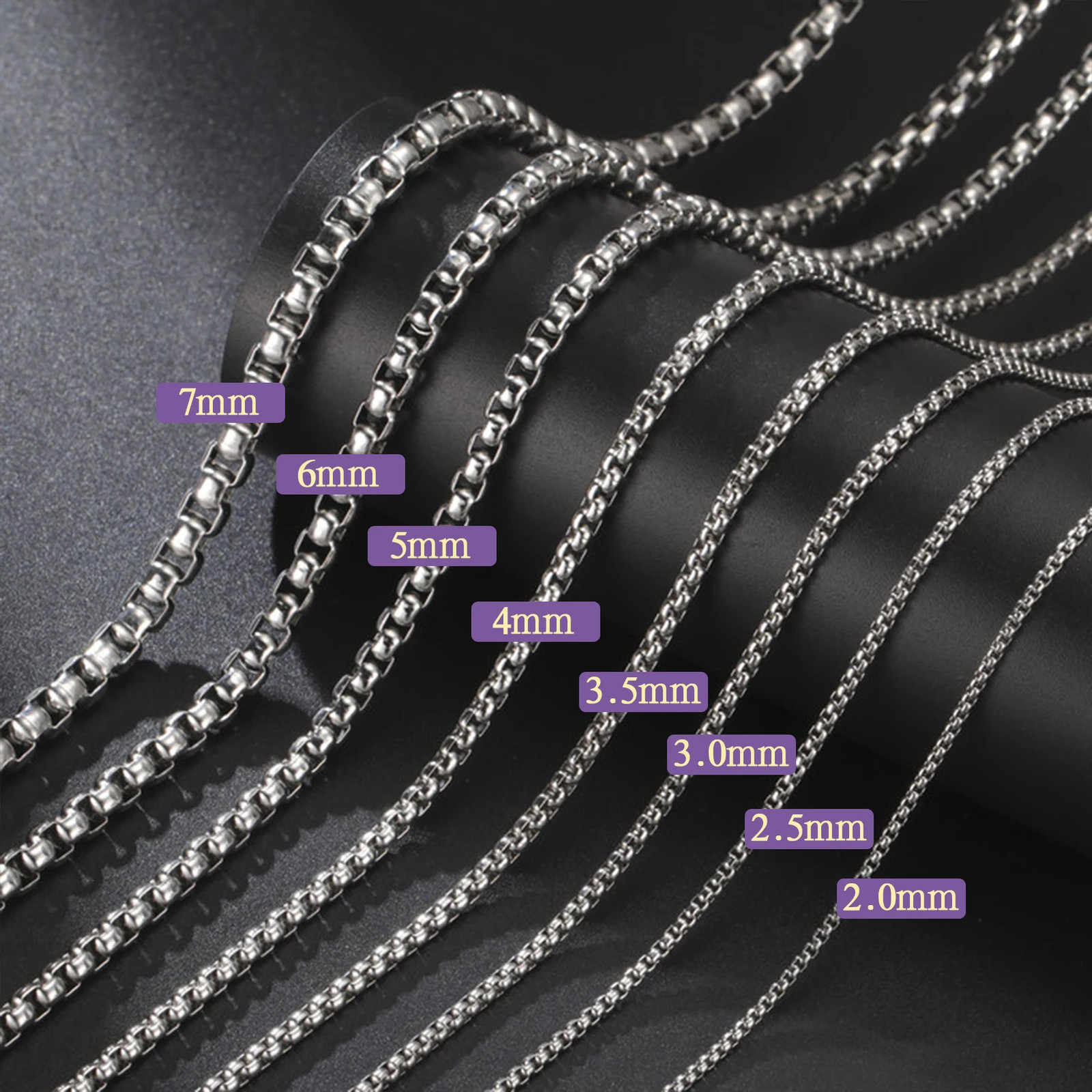 Stainless Steel Box Chain Necklace Men Women Gold Tone 2mm To 7mm Jewelry