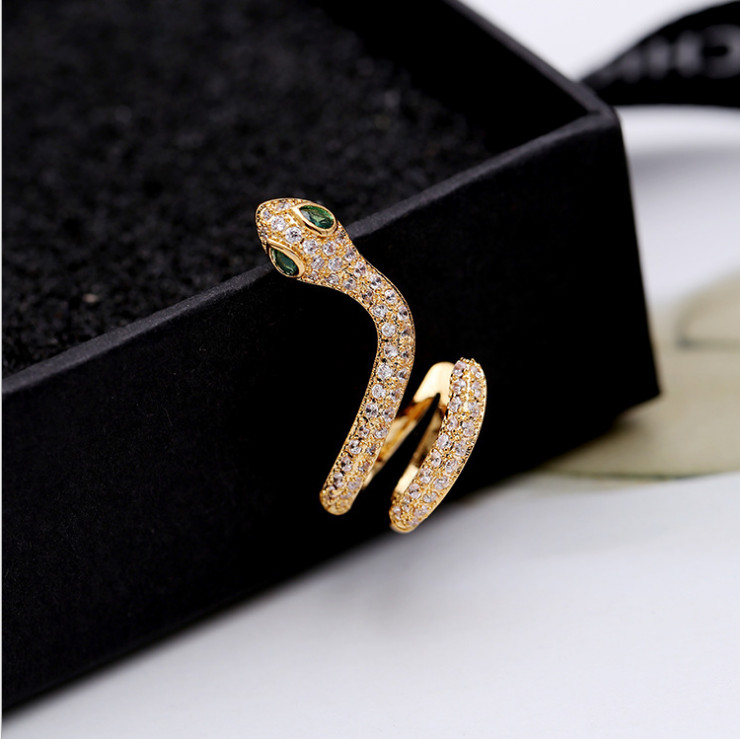 Sterling Silver Sparkling CZ Snake green eyes Stud earring ear cuff climber PE37
