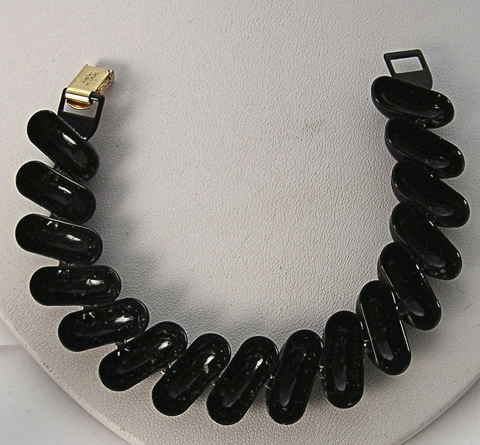 Vintage Napier Black Enamel Angled Oval dome Capsule Link Bracelet Earrings Set