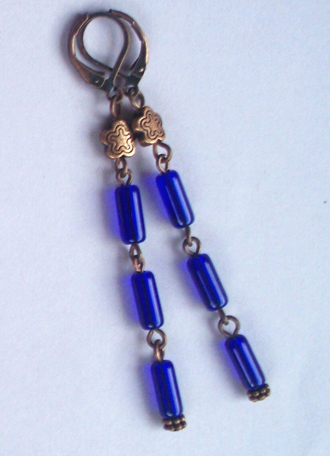 Aqua Royal Clear GLASS TUBES earrings COPPER earrings handcrafted CHOOSE XXS