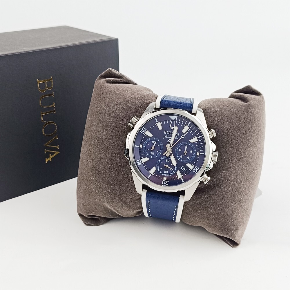 Bulova Marine Star 96B287 Men’s Chronograph Watch Blue Dial 100M Water Resistant