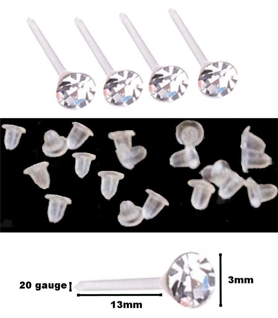 18 Pairs Multi Colors Clear Crystal Acrylic Nylon Plastic Posts Medical No Metal