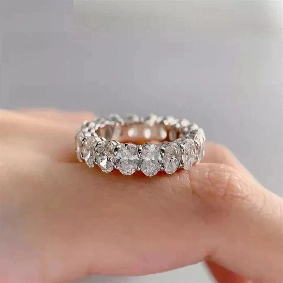 Diamond Eternity Band 4 Carat Lab Grown Oval Cut 14k White Gold VVS E F CVD