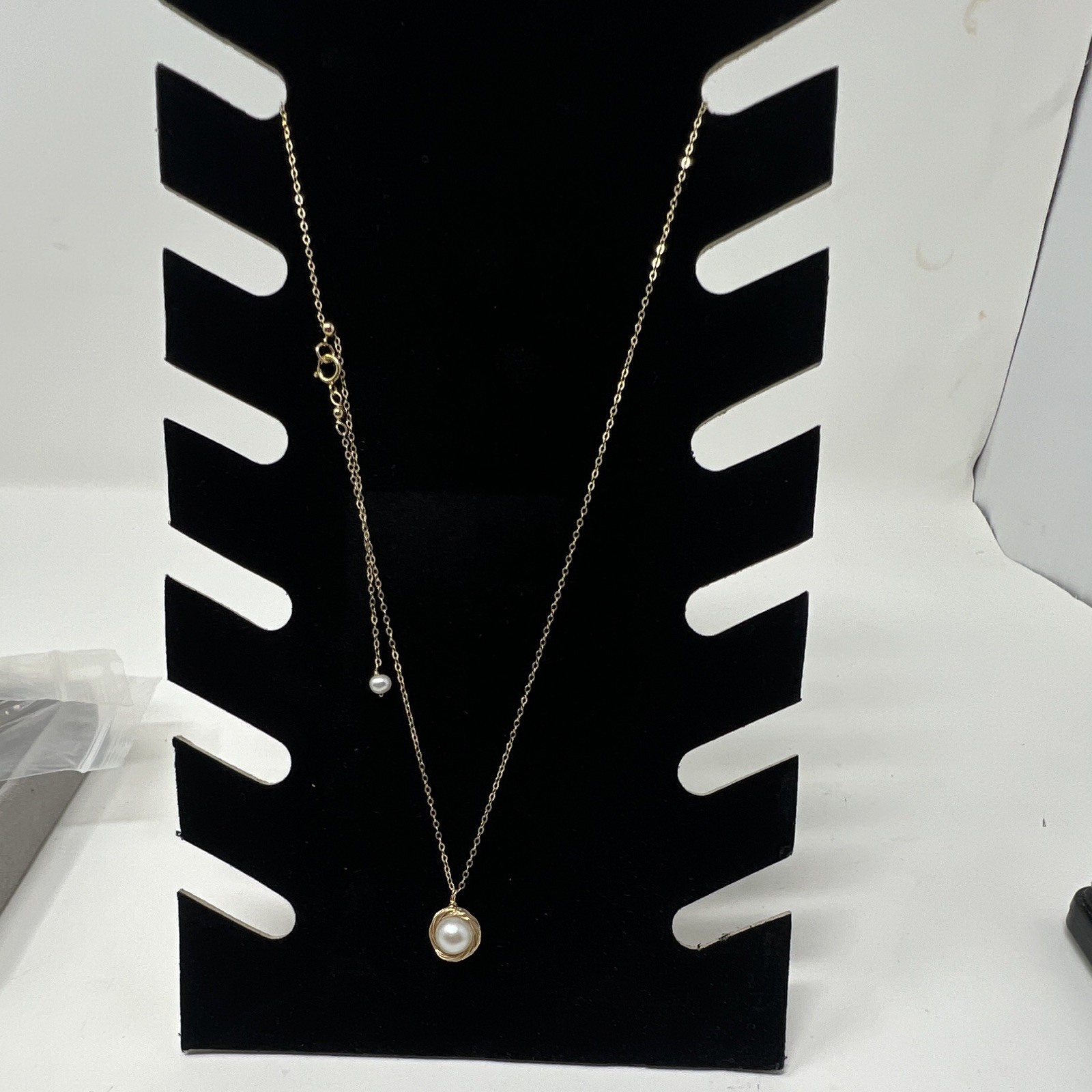 1/20 14K GF Gold Wire Wrap White Pearl Pendant Necklace Cable Chain Dangle