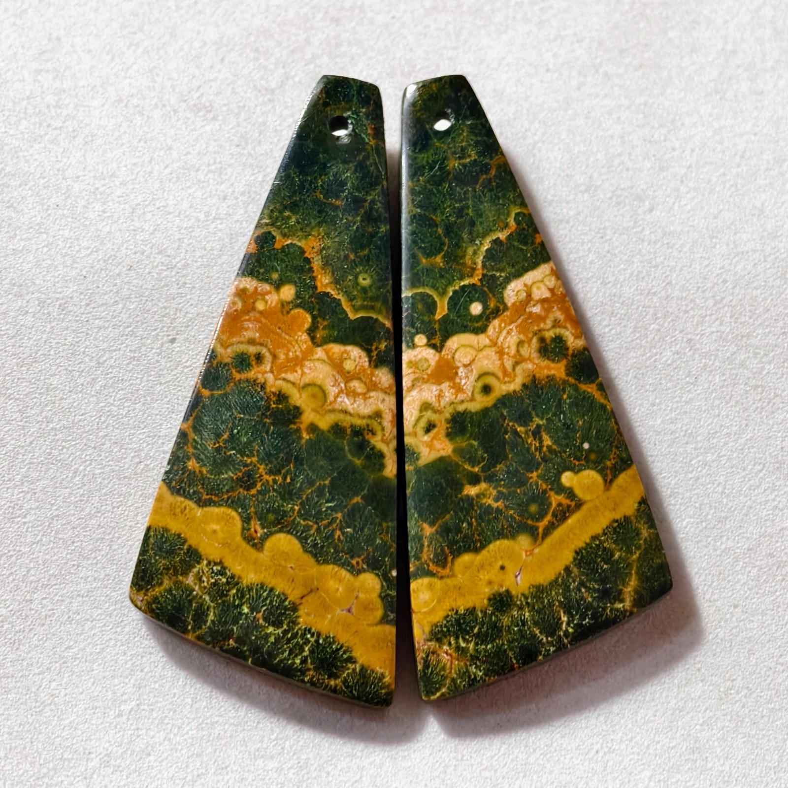 53 Cts Natural Ocean Jasper Drilled Match Pair Cabochon Gemstone 44 X 18 MM