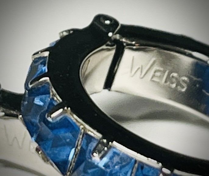 Signed WEISS Sapphire Blue Rhinestone Clip-on Small Hoop Earrings, 1950s