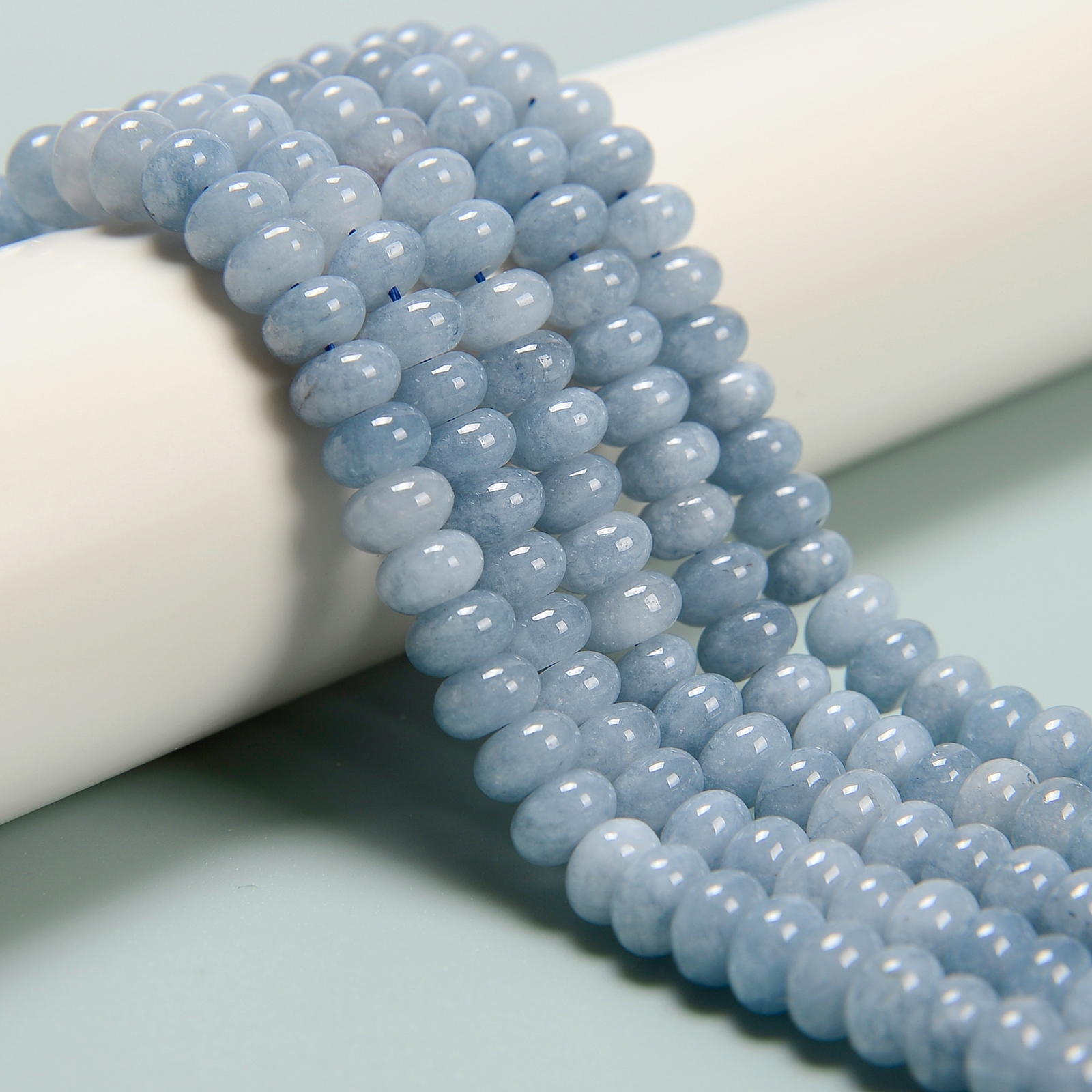 Aquamarine Color Dyed Jade Smooth Rondelle Beads Size 5x8mm 15.5” Strand