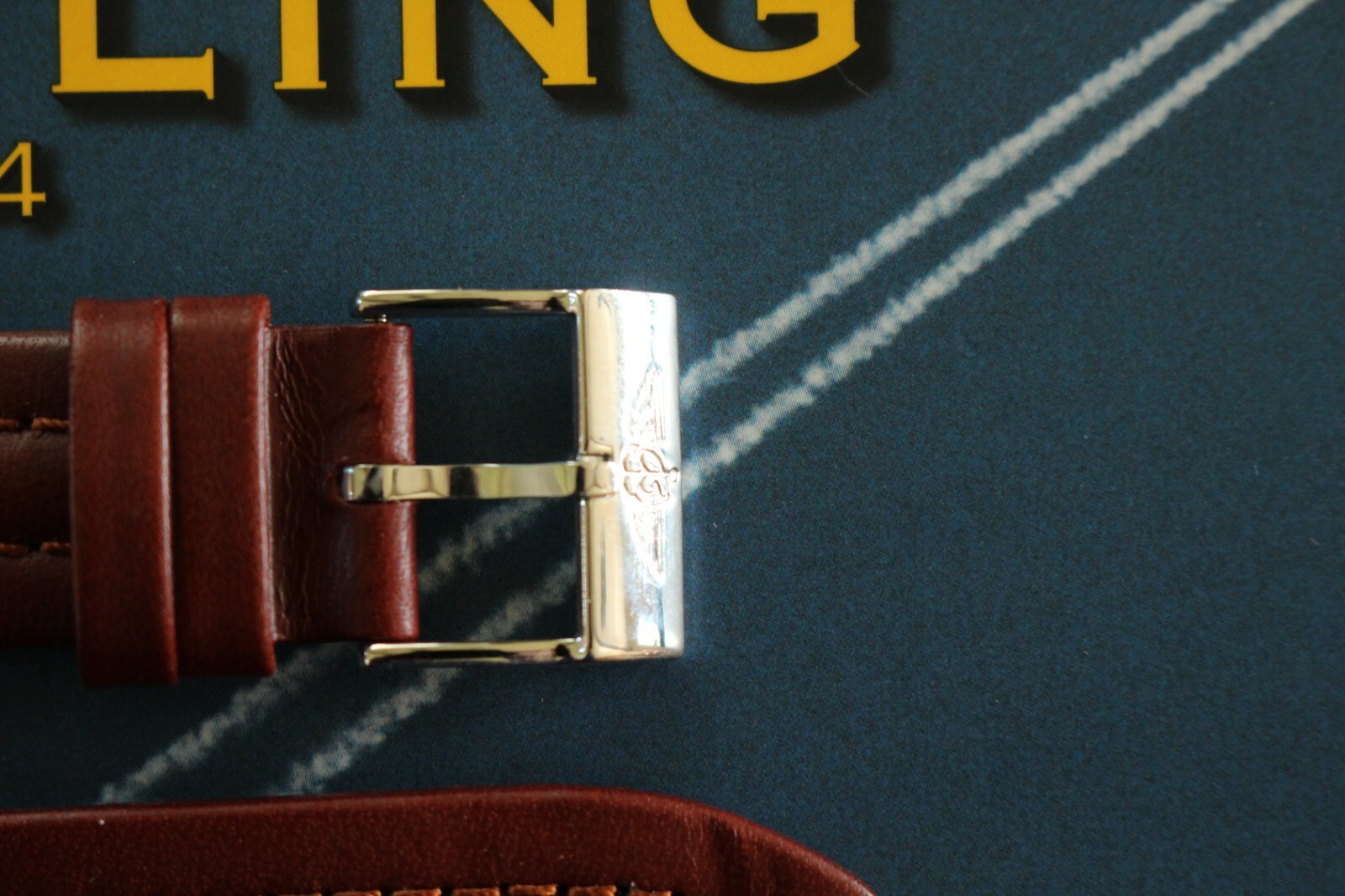 NOS 22-18 BROWN WAX CALF TONGUE BUCKLE WATCH BAND WATCHBAND STRAP FOR BREITLING
