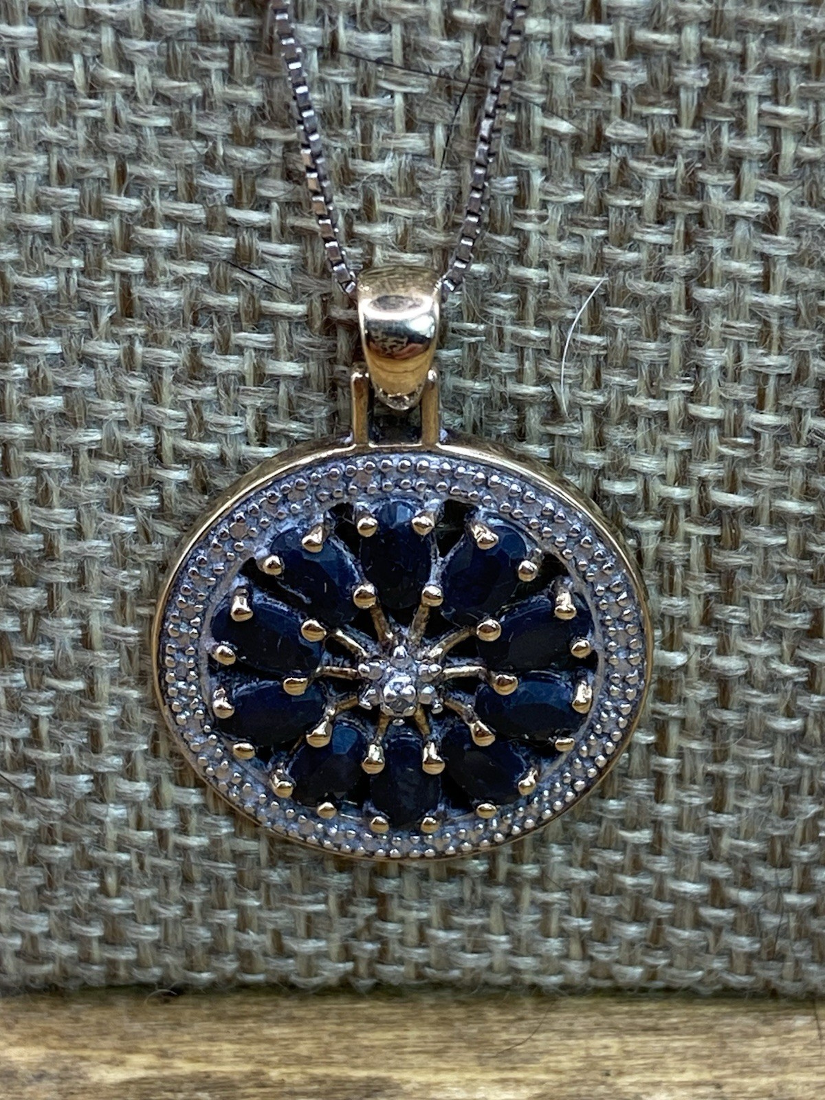 Vintage Ross Simons Black Spinel Two-Tone Sterling Silver Pendant Necklace 20”