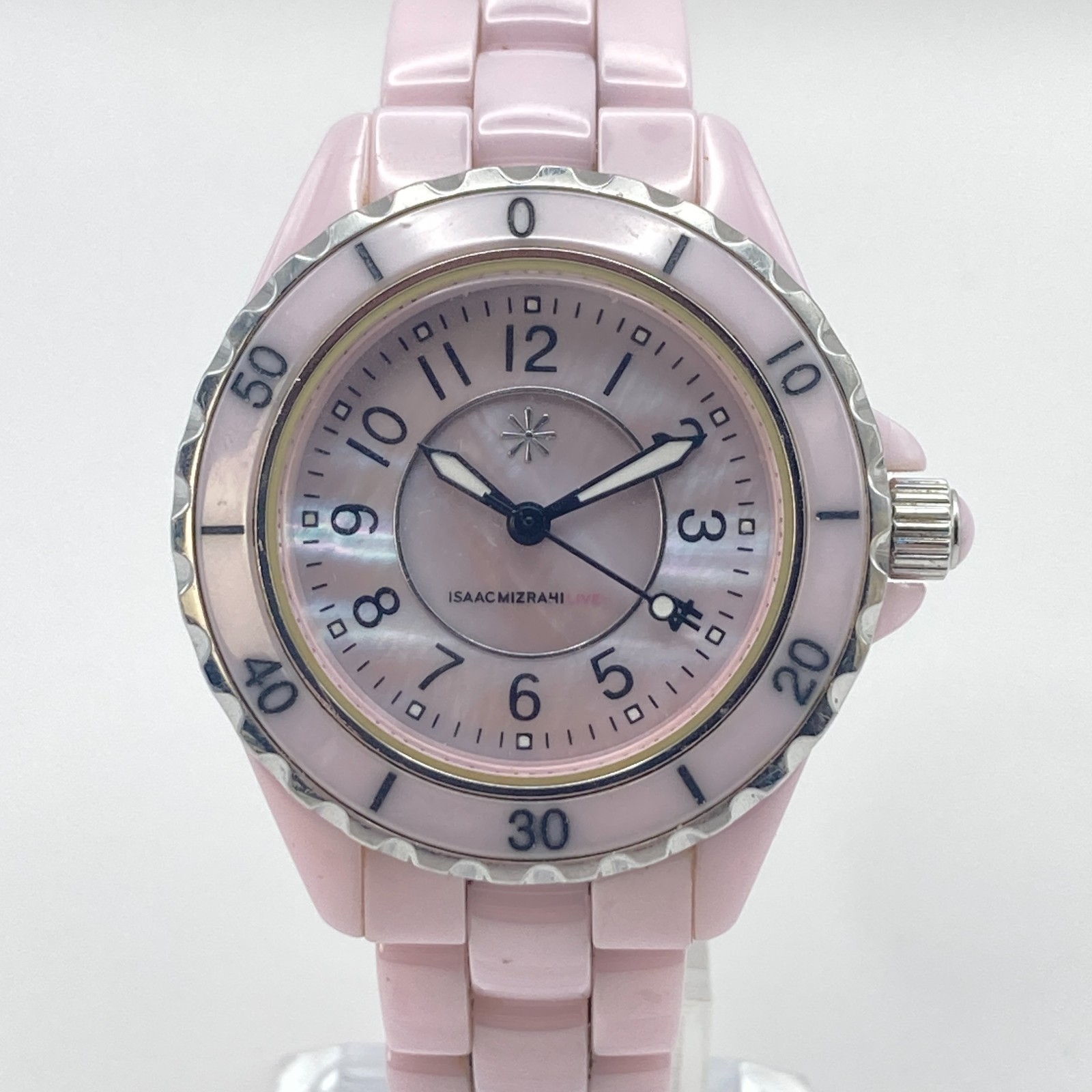 Isaac Mizrahi Live Women’s Watch 35mm Pink MOP Ceramic WR 30M New Battery 7.25″